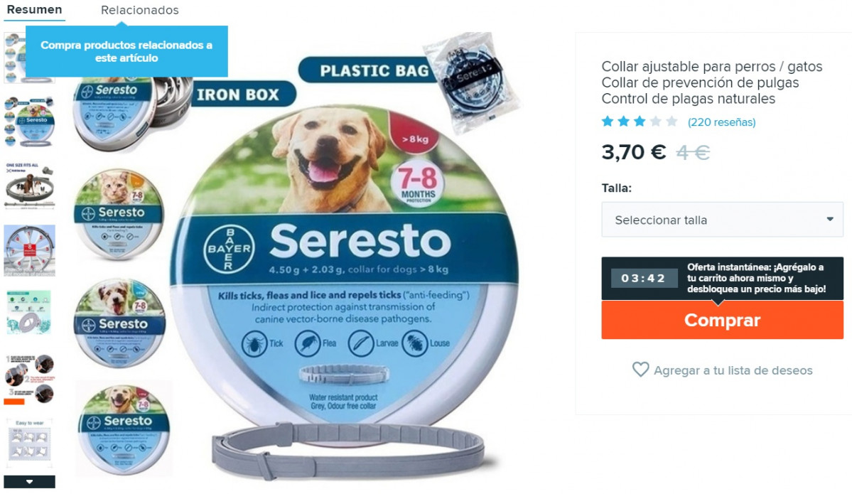 Anuncio de venta collar seresto bayer falso