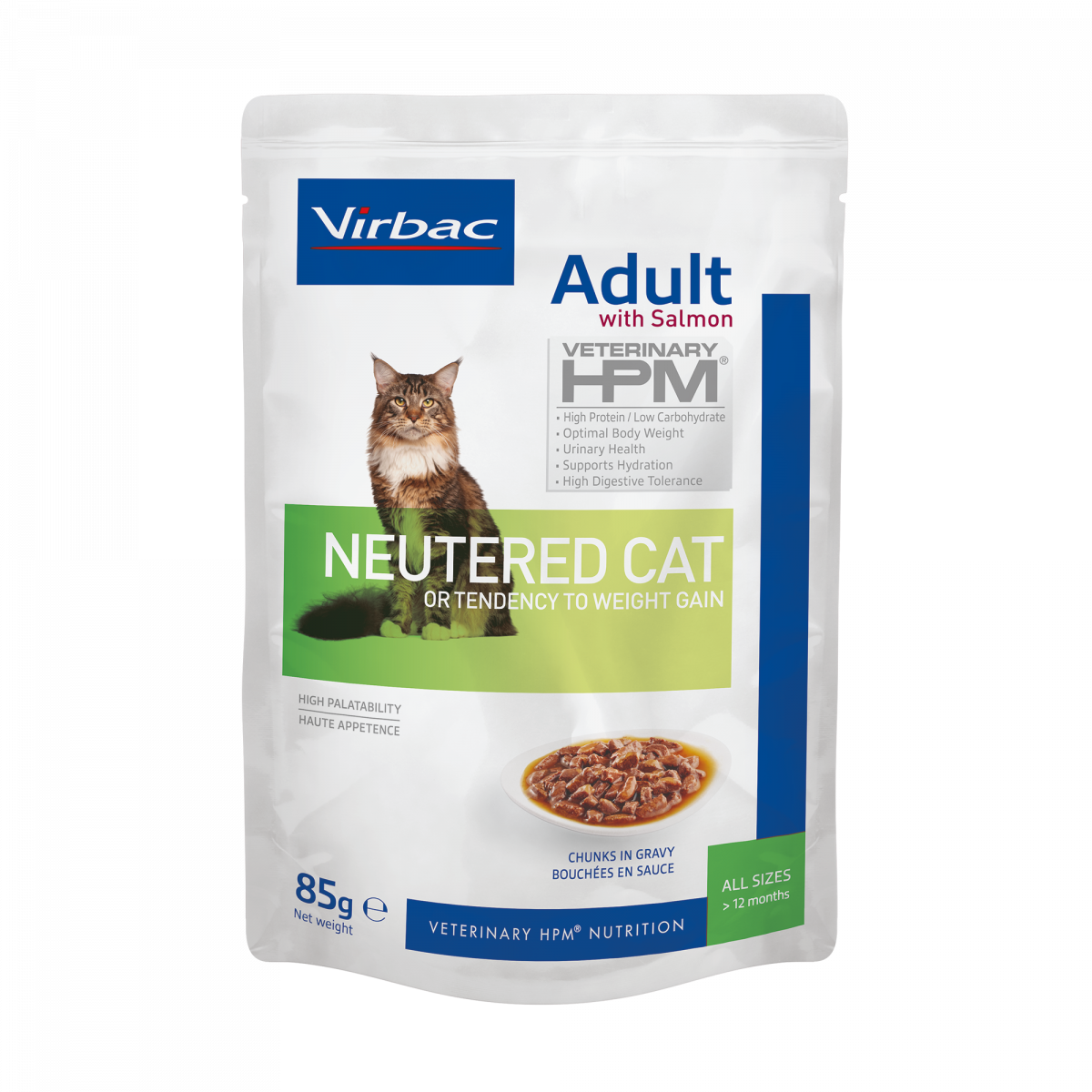 TP Bag VET HPM WET Neutered Cat Adult 85g face