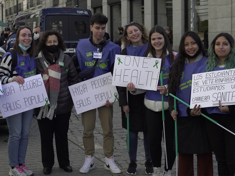 Estudiantes de Veterinaria antes de iniciarse la marcha